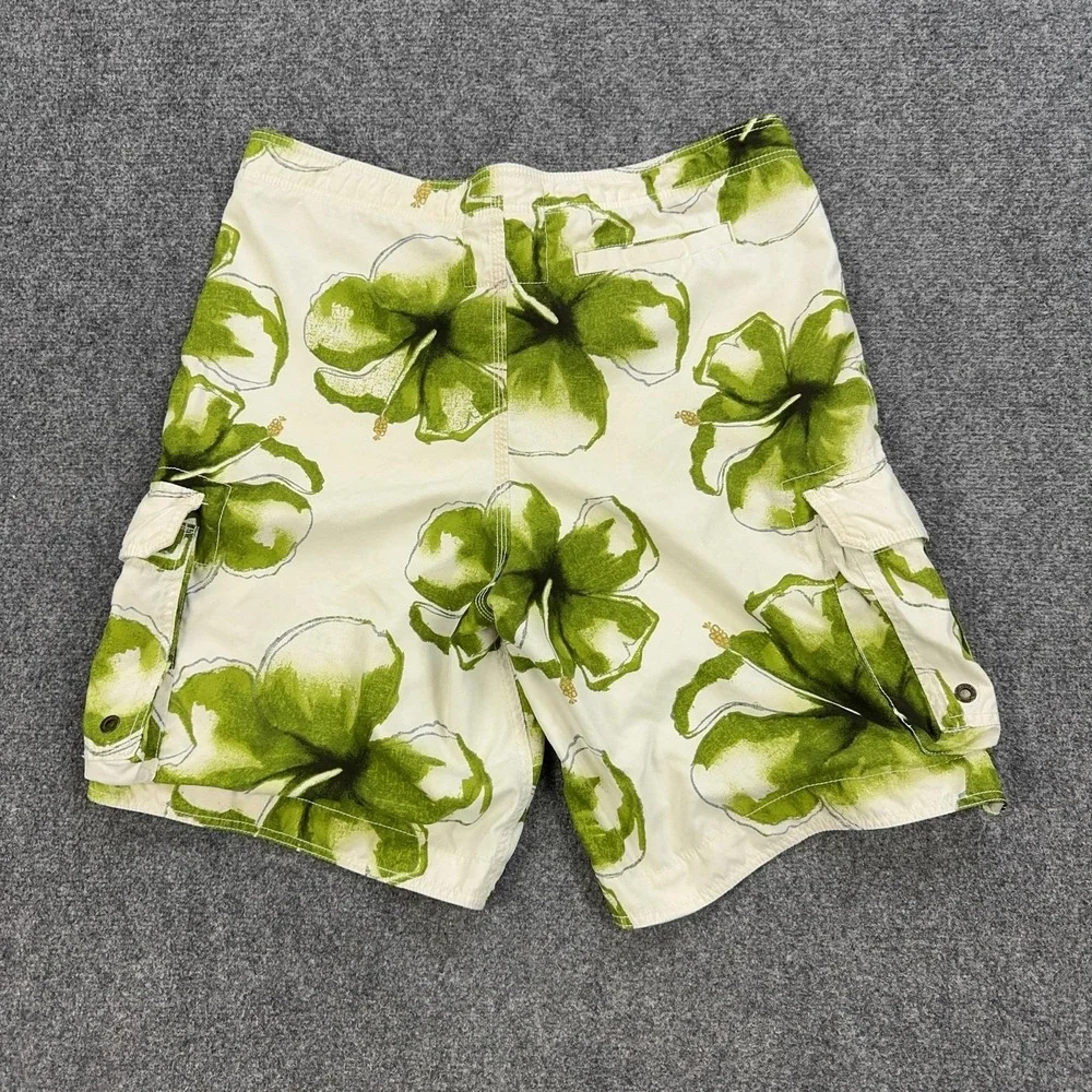 Hollister Board Shorts Mens XL Green Floral Hawaiian Swim Trunks Mesh Lined